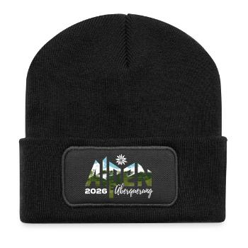 Alpen Überquerung 2026 - Wandern - Recycelte Patch Beanie - Schwarz - Vorne
