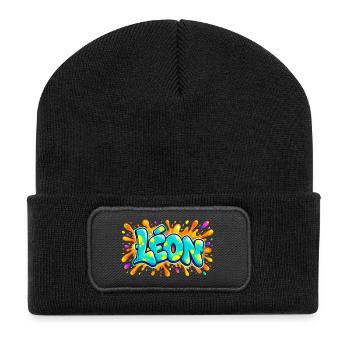 LÉON in Graffiti: das Geschenk, das alles in die Luft jagen wird - Recycelte Patch Beanie - Schwarz - Vorne