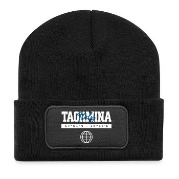 Taormina Italien Koordinaten Reise Souvenir - Recycelte Patch Beanie - Schwarz - Vorne