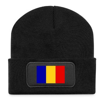 Rumänien, Romania, Fahne, Flagge - Recycelte Patch Beanie - Schwarz - Vorne