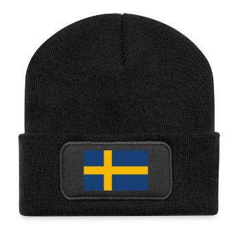 Flagge Schweden - Recycelte Patch Beanie - Schwarz - Vorne