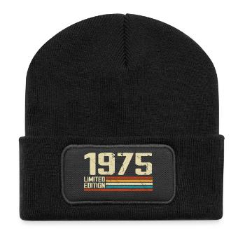 Vintage 1975 Anniversaire Rétro - Né en 1975 - Beanie recyclé à patch - noir - Devant