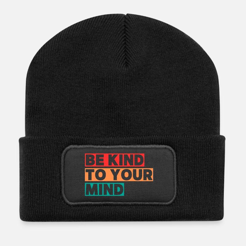 Be kind to your mind - Recycelte Patch Beanie - Schwarz