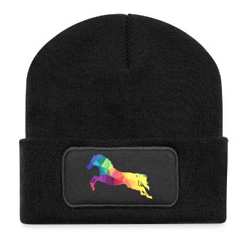 Springendes Pferd - Recycelte Patch Beanie - Schwarz - Vorne