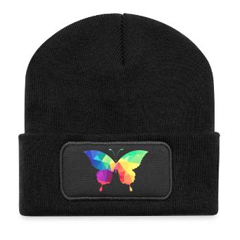 Bunter Schmetterling - Recycelte Patch Beanie - Schwarz - Vorne