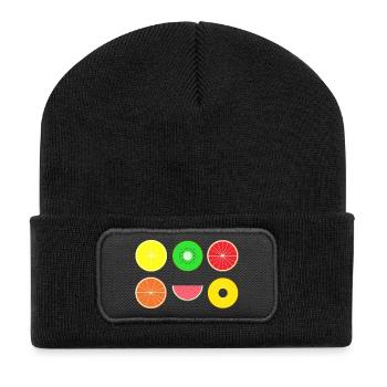 DIGITAL FRUITS - Digitale Hipster Früchte - Recycelte Patch Beanie - Schwarz - Vorne