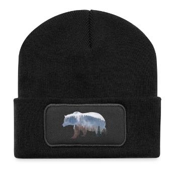 Bär mit Wald - Recycelte Patch Beanie - Schwarz - Vorne