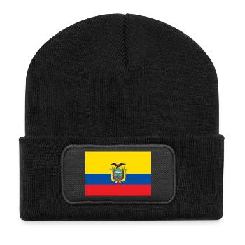 Nationalflagge von Ecuador - Recycelte Patch Beanie - Schwarz - Vorne