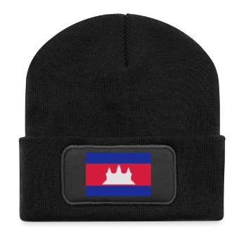 Flag of Cambodia - Recycled Patch Beanie - black - Front