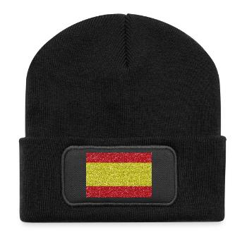 Spanien Flagge Fahne Glitzer spanische Flagge - Recycelte Patch Beanie - Schwarz - Vorne