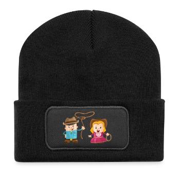 Cowboy mit Mädchen - Recycelte Patch Beanie - Schwarz - Vorne