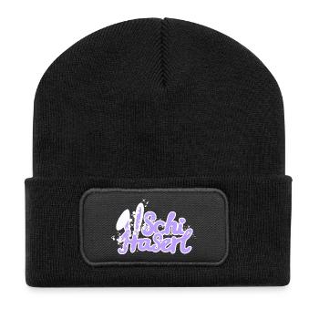Skihaserl Schifahrer Pisten Glitzer Hasenohren fun - Recycelte Patch Beanie - Schwarz - Vorne