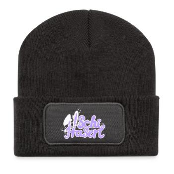 Skihaserl Schifahrer Pisten Glitzer Hasenohren fun - Recycelte Patch Beanie - Dunkelgrau - Vorne