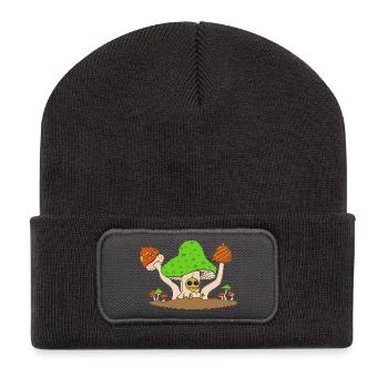 fête des champignons - Beanie recyclé à patch - charbon - Devant