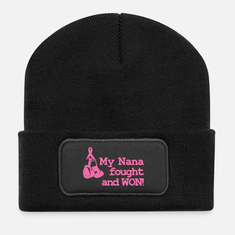 Brustkrebs-Bewusstseins-T-Shirts - Recycelte Patch Beanie - Schwarz