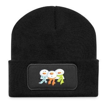 Drei Schneemänner - Weihnachten - Geschenk - Recycelte Patch Beanie - Schwarz - Vorne
