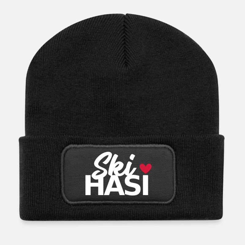 Ski Hasi mit Herz - Recycelte Patch Beanie - Schwarz