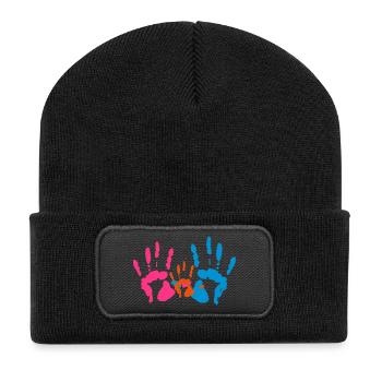 Handabdruck - Familie - Recycelte Patch Beanie - Schwarz - Vorne