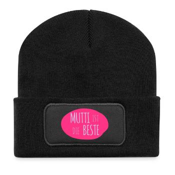 Mutti ist die Beste 2c - Recycelte Patch Beanie - Schwarz - Vorne