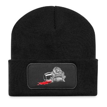 Beschwipste Eule - Recycelte Patch Beanie - Schwarz - Vorne