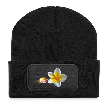White plumeria or frangipani - Recycled Patch Beanie - black - Front