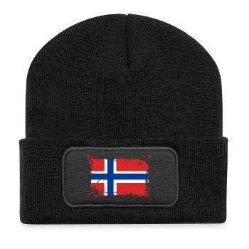 Flagge Norwegen / Norway - Recycelte Patch Beanie - Schwarz - Vorne