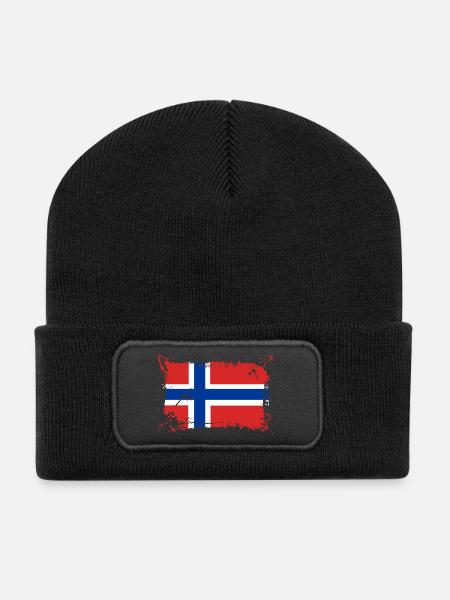 Flagge Norwegen / Norway - Recycelte Patch Beanie - Schwarz