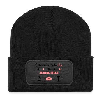 Junggesellenabschied / Junggesellen-Party / - Recycelte Patch Beanie - Schwarz - Vorne