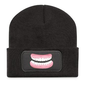 strahlendes Gebiss mit blitzsauberen Zähnen - Recycelte Patch Beanie - Dunkelgrau - Vorne