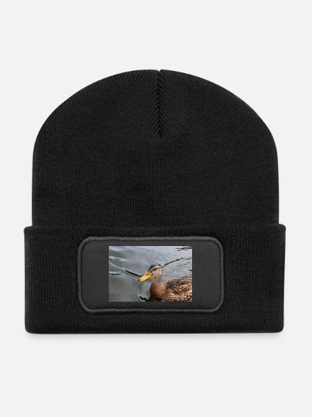 Duck duckling wild duck poster animal poster gift - Recycled Patch Beanie - black