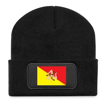 Aufkleber Flagge von Sizilien Flagge Aufkleber Sizilien - Recycelte Patch Beanie - Schwarz - Vorne