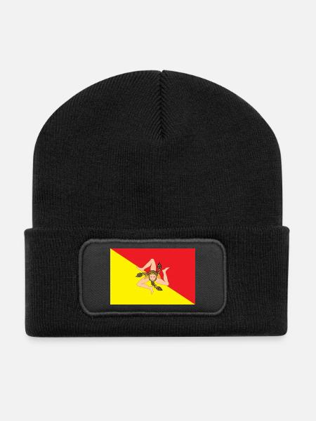 Aufkleber Flagge von Sizilien Flagge Aufkleber Sizilien - Recycelte Patch Beanie - Schwarz