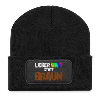 Lieber Bunt Statt Braun - Recycelte Patch Beanie - Schwarz - Vorne