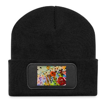 Fröhliches farbiges Blumendekor-Design - Recycelte Patch Beanie - Schwarz - Vorne