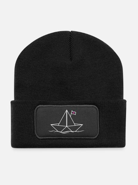 Papierboot Papierschiff - Recycelte Patch Beanie - Schwarz