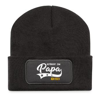 Befördert zum Papa 2023 Babyfüße - Recycelte Patch Beanie - Dunkelgrau - Vorne