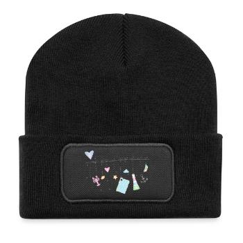 symboles colorés délicats maritimes sur la corde à linge - Beanie recyclé à patch - noir - Devant