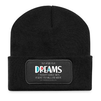 Lauf deinen Träumen hinterher (dunkel) - Recycelte Patch Beanie - Schwarz - Vorne