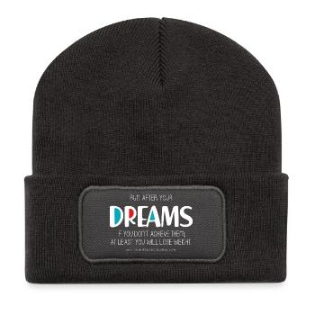 Lauf deinen Träumen hinterher (dunkel) - Recycelte Patch Beanie - Dunkelgrau - Vorne