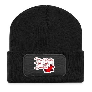 Rote Schaukelpoesie mit Text - Recycelte Patch Beanie - Schwarz - Vorne