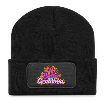 Enkelkind Oma Statement Großmutter Lieblingsoma - Recycelte Patch Beanie - Schwarz - Vorne