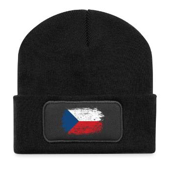 Pinselstrich Tschechische Flagge - Recycelte Patch Beanie - Schwarz - Vorne