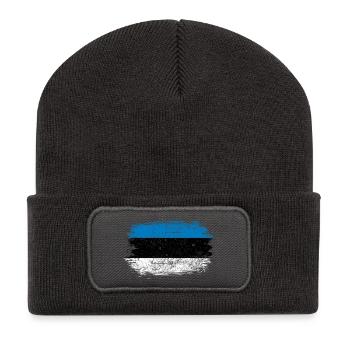 Blau-Weiße Pinselstrichflagge - Recycelte Patch Beanie - Dunkelgrau - Vorne