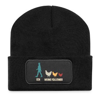 Hühner Landwirtin Landwirtschaft Bauer - Recycelte Patch Beanie - Schwarz - Vorne