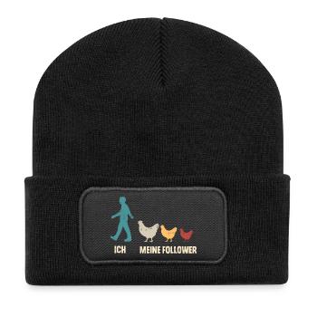 Ich Und Meine Follower Hühner Landwirt Huhn - Recycelte Patch Beanie - Schwarz - Vorne