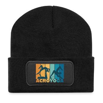 Yoga Acroyoga Partneryoga Vintage Design - Recycelte Patch Beanie - Schwarz - Vorne