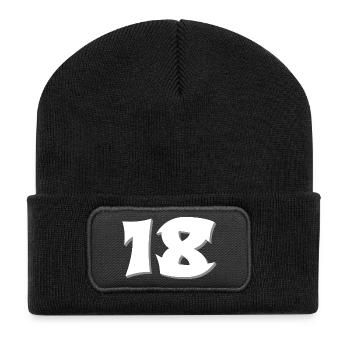 volljährig, 18 schattiert, erwachsen sein - Recycelte Patch Beanie - Schwarz - Vorne