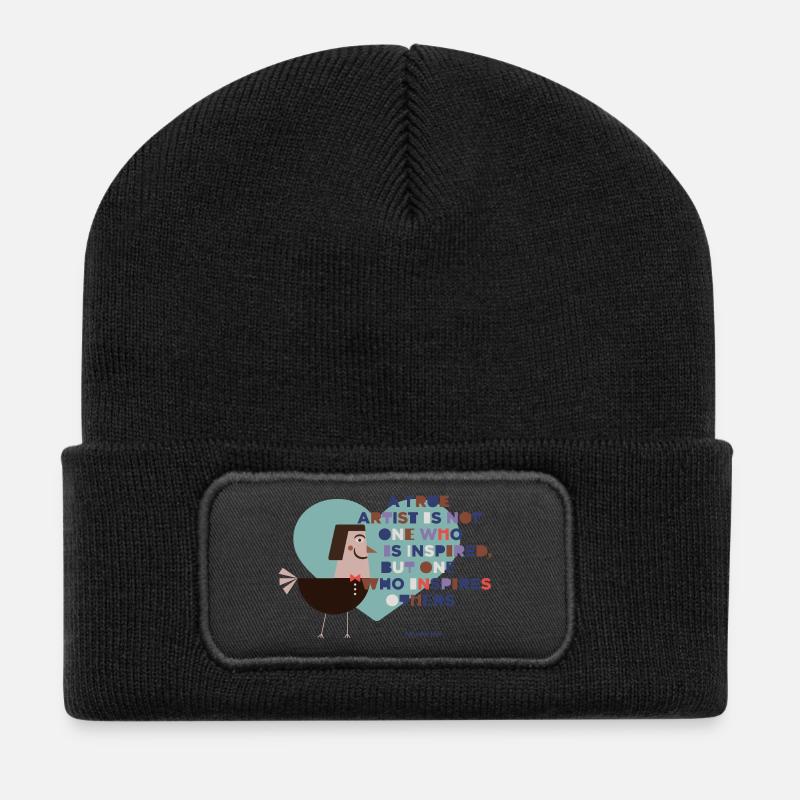 Vogel der Inspiration Kunstmotiv - Recycelte Patch Beanie - Schwarz
