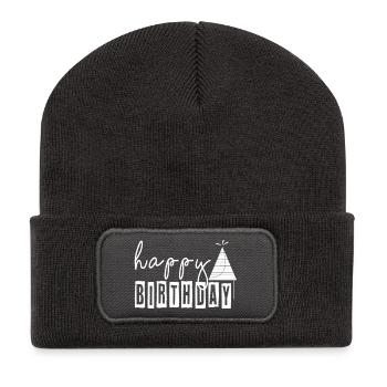 Conception d’anniversaire bohème avec tipi - Beanie recyclé à patch - charbon - Devant