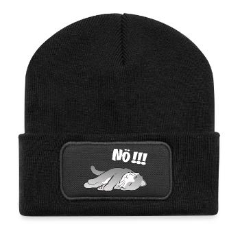 Schlafende Katze Nö!!! Nein Meinungsstabil - Recycelte Patch Beanie - Schwarz - Vorne